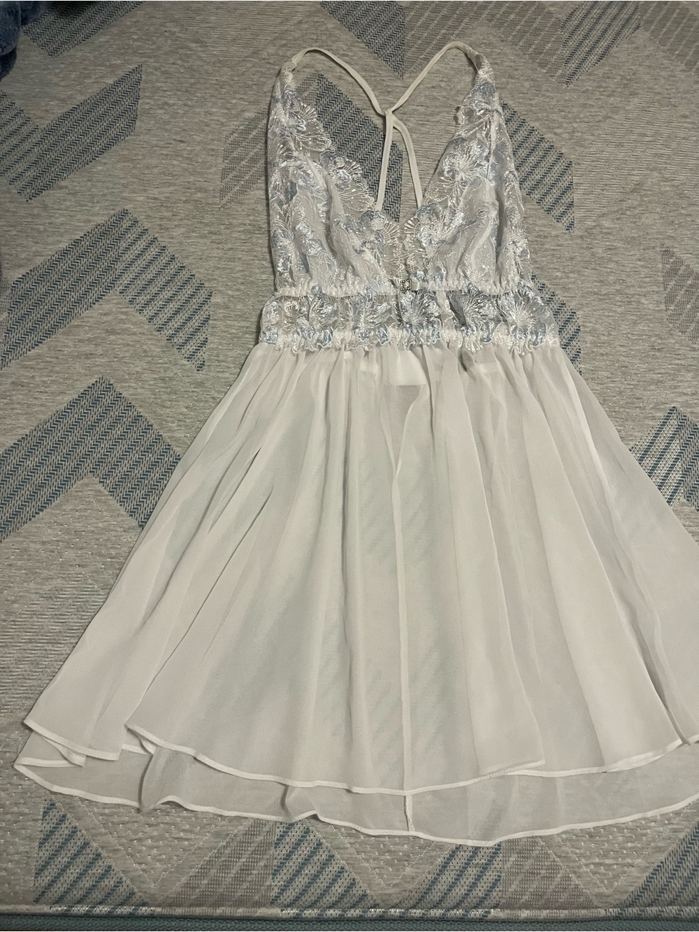 Secret Treasures White Chiffon Lace Embroidered Slip Dress